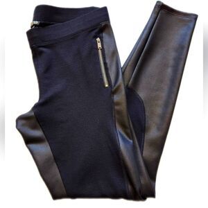 Express black fabric/faux leather stretch skinny leggings, zipper pockets, M